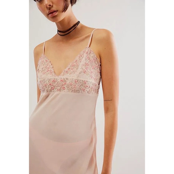 Free People Intimately Women's Midnight Magic Maxi Slip Dress Romantic Pink Med - Picture 3 of 12